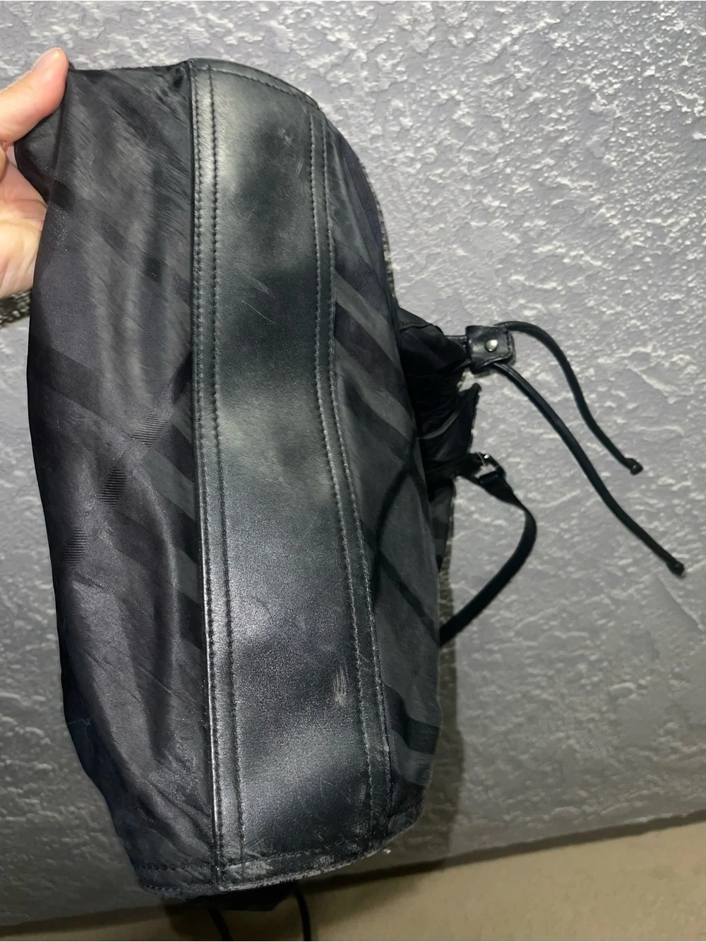Burberry Black Nylon Messenger Tote with Leather Straps